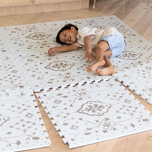 Lillefolk Baby Play Mat for Floor – 6x6ft Vintage Coffee | PFAS Free Non Toxic Premium EVA Foam Tiles for Tummy Time, Crawling & Playpen – No Loose Edges Interlocking Mat Babies & Toddlers (9 Tiles)