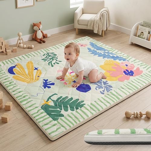 PaPaMat 1.6" Thick Baby Play Mat, 50x50 Removable & Machine Washable Cover | Padded Memory Foam, Non-Slip Backing, 100% Baby-Safe Materials, Tummy Time Crawling, Outdoor, Bedroom, Living Room, Nursery