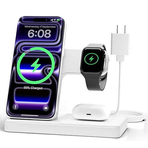 GETPALS Wireless Charger iPhone Charging Station for Apple Multiple Devices | 3 in 1 Charger Stand for iPhone 18 Pro Max 17 17e 16 16e 15 14 13 12 & Watch Series 12-2 SE Ultra & Airpods 5 4 3 Pro, White