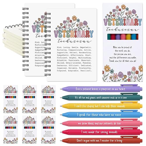 MotiMind 48pcs/6set Vet Tech Week Gift Bulk 7 Days of The Week Pen Notebook | Veterinary Technician Appreciation Gift, Motivational Ballpoint Pen, Inspirational Positive Daily Affirmation, 7 Colors