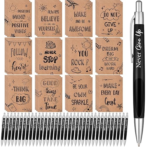 Yeaqee 72 Pcs Motivational Pen Notepad Gifts Bulk Set, Positive | Inspirational Quote Ballpoint Pen Small Notebook Mini Journal Bulk, Idea for Teacher Coworker Gifts, Office School