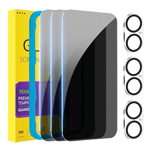 PEHAEL for iPhone 16 Plus Privacy Screen Protector+Camera Lens Protector | 3+3 Pack, Installation Frame, Cleaning kits, Anti-Spy Private, Anti-Scratch, 9H Tempered Glass, Case Friendly, [6.7 inch]