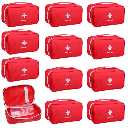 12 Pack Empty First Aid Bag, Emergency Bag Empty, First Aid Case, Portable Medical Storage Pouch for Camping Hiking Travel Home Office (Red)