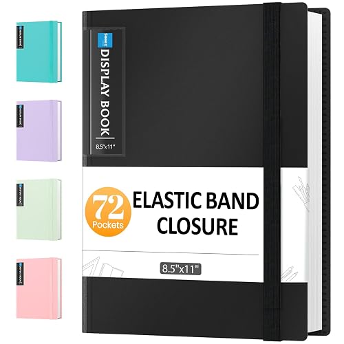 Sooez 72 Pocket Binder with Plastic Sleeves, Portfolio Display Book, 8.5x11 | with Elastic Band, 144 Pages Presentation Binder, Art Portfolio Document Folder with Clear Sheet Protectors for Office School