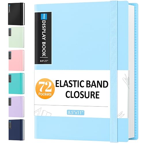Sooez 72 Pocket Binder with Plastic Sleeves, Portfolio Display Book, 8.5x11 | with Elastic Band, 144 Pages Presentation Binder, Art Portfolio Document Folder with Clear Sheet Protectors for Office School