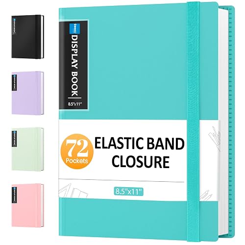 Sooez 72 Pocket Binder with Plastic Sleeves, Portfolio Display Book, 8.5x11 | with Elastic Band, 144 Pages Presentation Binder, Art Portfolio Document Folder with Clear Sheet Protectors for Office School