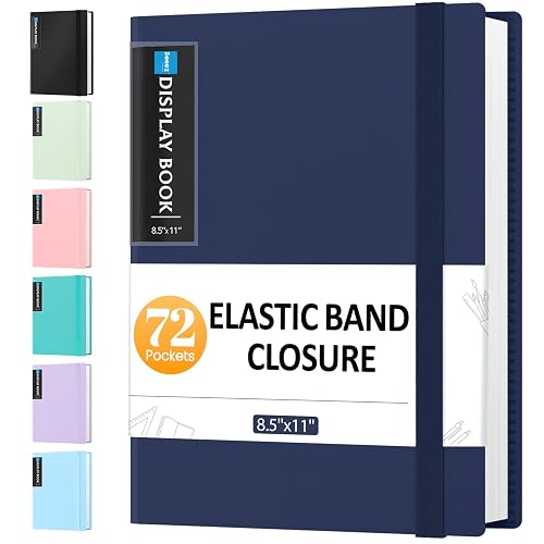 Sooez 72 Pocket Binder with Plastic Sleeves, Portfolio Display Book, 8.5x11 | with Elastic Band, 144 Pages Presentation Binder, Art Portfolio Document Folder with Clear Sheet Protectors for Office School