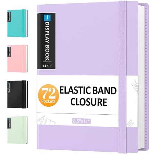 Sooez 72 Pocket Binder with Plastic Sleeves, Portfolio Display Book, 8.5x11 | with Elastic Band, 144 Pages Presentation Binder, Art Portfolio Document Folder with Clear Sheet Protectors for Office School