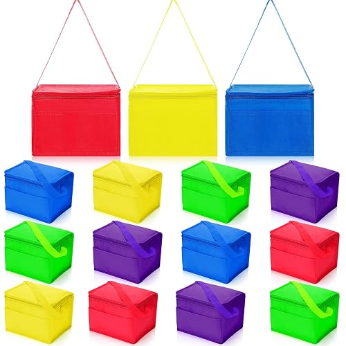 Nuogo 25 Pack Insulated Lunch Bags Bulk, Multicolor, Basic Style | Reusable Cooler Boxes for Work School Picnic Beach, Leakproof Waterproof Thermal Set, Insulated Food Carriers