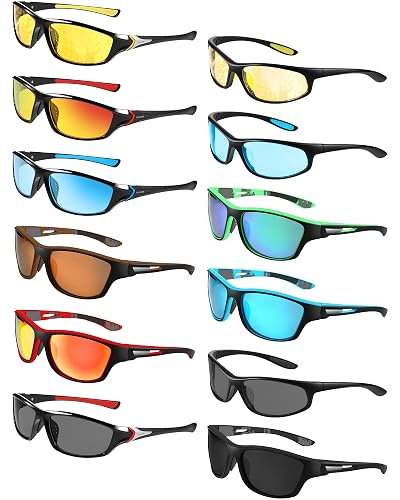 Kanayu 12 Pairs Men Polarized Sunglasses bulk Sports sunglasses UV Protection Driving Glasses for Baseball Cycling Fishing Running Golf Outdoor Activities