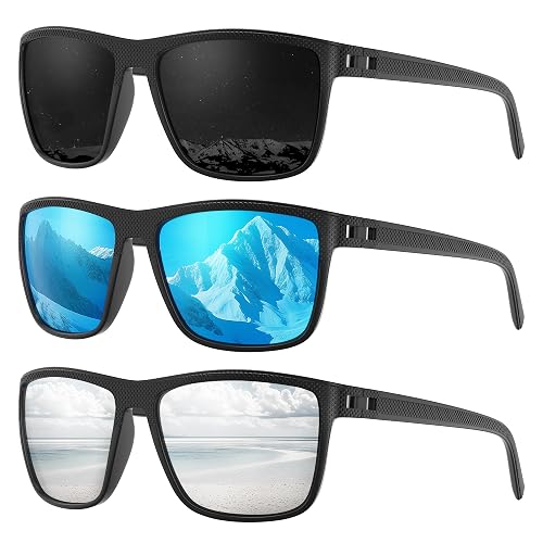 Fanshen Square Polarized Sunglasses for Men, 3 Pack Lightweight UV Protection Sun Glasses for Driving Fishing Golf