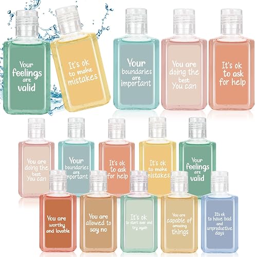 Piuaeue 50 Pcs 1fl oz Mental Health Awareness Mini Hand Sanitizer | Inspirational Positive Affirmation Travel Size Hand Soap, Mental Health Gift for Teachers Team Coworker(Morandi)