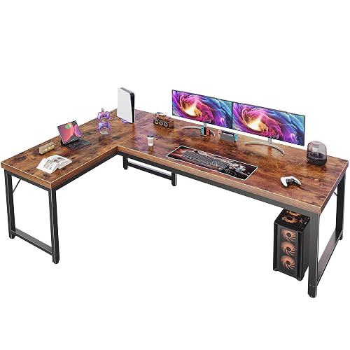 Huuger 63 Inch L Shaped Desk with 0.95 Inch Thicker Desktop | Reversible Computer Desk, Larger Corner Office Gaming Desk, Robust Metal Frame, for Home Office, Study, Rustic Brown