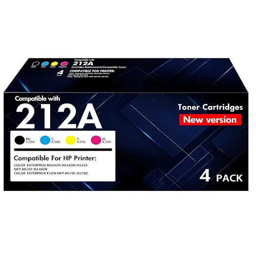 212A 212X Toner Cartridges 4 Pack for HP 212A 212 212X W2120A M554 M555 | Compatible for HP LaserJet Enterprise M554 M555 M555dn M554dn M555x MFP M578 M578f M578dn M578z M578c M578z Series Printer