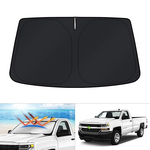 KUST Windshield Sun Shade for 2014-2016 2017 2018 Chevrolet Chevy Silverado/GMC Sierra 1500 2500HD 3500HD Custom Fit Sunshade Accessories Foldable Sun Visor Protector Block UV Rays