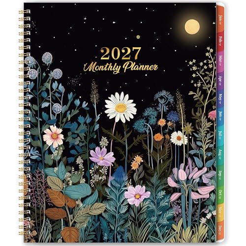 2027 Planner - 2027 Monthly Planner, JAN. 2027 - DEC.2027, 9”x11” | 2027 Monthly Calendar with 12 Colorful Tabs, Twin-Wire Binding, Back Pocket, Thick Paper, Holidays and Notes - Moonlight