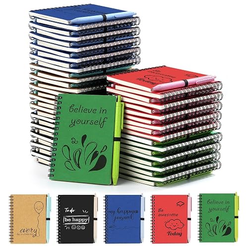 Dynta 50 Sets 4x5.5 Inch Small Spiral Notebook and Pen | Inspirational Journals Bulk, Appreciation Thank You Gifts for Coworkers, Teachers, Students, Family and Friends