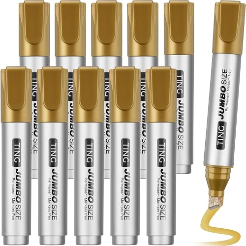 Fuutreo 10 Pack Jumbo Permanent Markers Chisel Tip Quick Dry Gold | Waterproof, Large Big Poster Pens Bulk for Office, Logistics Company and More