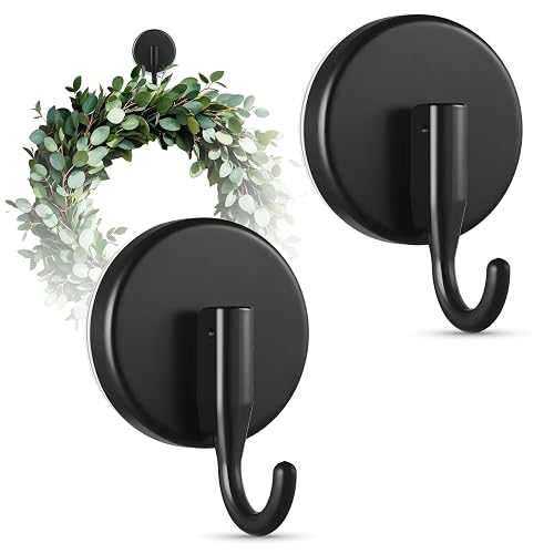 OUTXE Suction Cup Wreath Hanger, Upgraded Reef Hook | for Front Door/Glass Window/Over Door, Christmas/Thanksgiving/Halloween/July 4th/Easter/Spring/Summer/Fall (Black, 2-Pack)