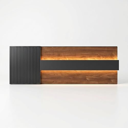 YTElantivo 78" Modern Reception Desk with LED Light & Mobile File Cabinet | Black Brown Office Front Desk Reception Counter with Drawers & Lock for Office, Salon, Retail Store, Lobby, & Service Areas