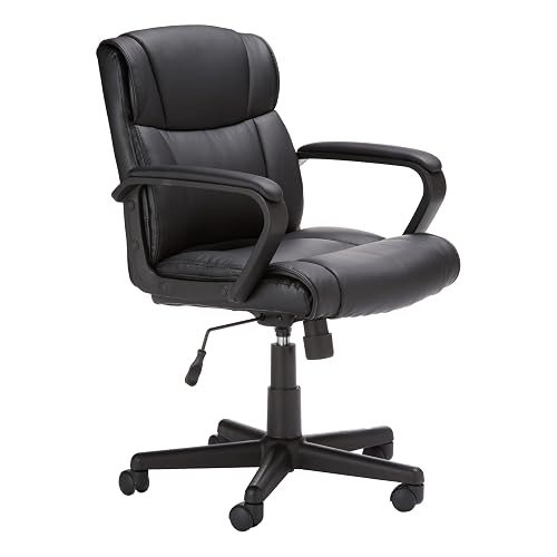 Amazon Basics Office Task Chair with Adjustable Height, 360° Swivel, Padded Armrests, Mid-Back, Rolling, 275 Pound Capacity, 24.2"D x 24"W x 34.8"H, Black Faux Leather