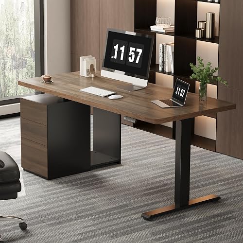 SANODESK Executive Standing Desk w/Drawers & Dual Motor, Walnut & 71" | Spacious Workspace, Storage Cabinet, 27.6"-46.8" Adjustable, 220 LBS Capacity, 1" Thick Desktop, Home Office (3 Packages)