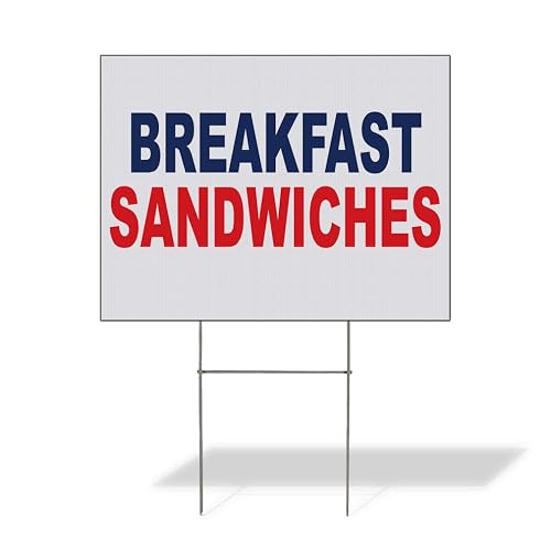 Fastasticdeals Weatherproof Yard Sign Breakfast Sandwiches Blue Red Food Bar Restaurant Truck Lawn Garden Service Business Boards 18x12 Inches 1 Side Print
