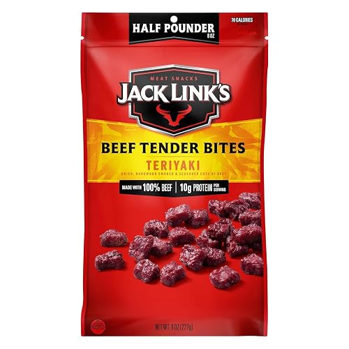 Jack Link's Teriyaki Beef Tender Bites - 8 oz | Bag - Ready to Eat Real Meat Protein Snacks - 10g Protein per Serving - Made with 100% Real Beef