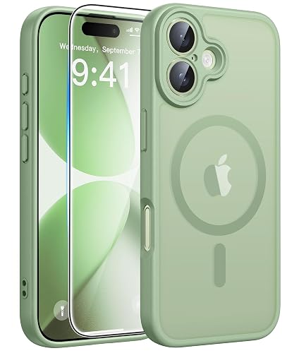 FNTCASE for iPhone 17 Case, Fit for Magsafe, Light Moss | Screen Protector, Translucent Matte, Military Grade Drop Proof, Shockproof Protection Bumper, Protective Magnetic Phone Cover