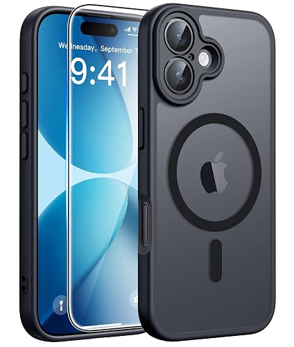 FNTCASE for iPhone 17 Case, Fit for Magsafe, Black | Screen Protector, Translucent Matte, Military Grade Drop Proof, Shockproof Protection Bumper, Protective Magnetic Phone Cover