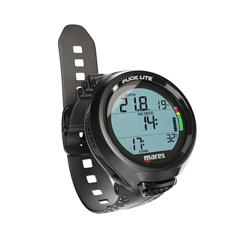 Mares Puck Lite Scuba Diving Computer | Watch-Style One Button Control Underwater Freediving Scuba Diving Computer - Black