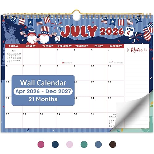 Taja Calendar 2026-2027, Apr 2026-Dec 2027, 21-Month, 14.7" x 11.5" | Monthly Wall Calendar with Spiral Binding and Hanging Design for Home & Office Planning and Organization, Watercolor Festival