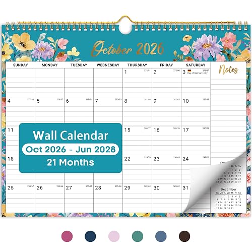 Taja Calendar 2027, Oct 2026 - Jun 2028, 21-Month, 14.7" x 11.5" | Monthly Wall Calendar with Spiral Binding and Hanging Design for Home & Office Planning and Organization, Floral