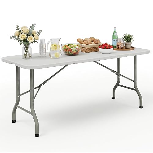 HULKFIT 6FT Heavy Duty Folding Table, Portable Utility Table for Parties, Events, and Dining, Supports up to 330 lbs, Easy Fold & Store