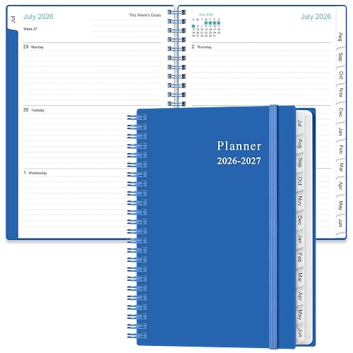 2026-2027 Planner - Planner 2026-2027 from July 2026 - June 2027, Weekly & Monthly Planner Spiral Bound with 12 Monthly Tabs, Inner Pocket, 6.4" x 8.5", Blue-E