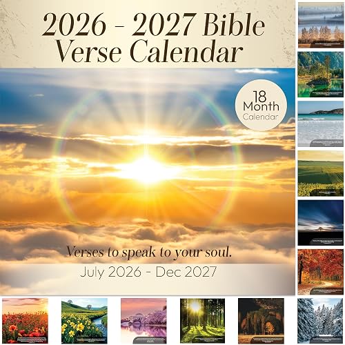 18 Month Christian Wall Calendar 2026-2027, Religious Gift For Women | Jul 2026 To Dec 2027 Bible Verse Wall Calendar, 11.8x11.8 Inch Folded, Opens To 23.6x11.8 Inch, Scriptures With Scenic Photos