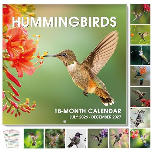 SKYDUE Hummingbird 2026-2027 Wall Calendar 12"x24" Opened, 16-Month Bird Calendar from July 2026 to December 2027 with Stickers, Thick Paper Monthly Calendar for Home Office Organizing & Planning