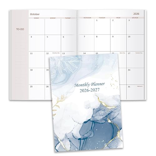 2026-2027 Monthly Planner - 15 Months Calendar from October 2026 - December 2027, Monthly Planner 2026-2027 Easy to Organize Your Daily Life, 7" x 10", Blue Watercolor