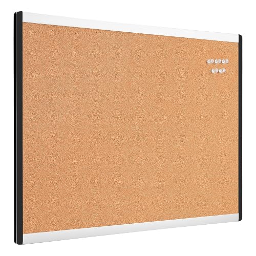 Amazon Basics Cork Bulletin Board, 23" x 17", Lightweight, Easy to Mount, Aluminum/Plastic Frame