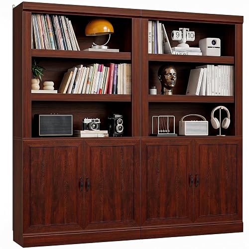 Unikito 71” Tall Bookshelf with Doors and Adjustable Shelves, 2 Pack | 10-Shelf Storage Bookcase, Thick Wood, Sturdy and Solid, Freestanding Display Cabinet for Living Room, Home Office, Bedroom