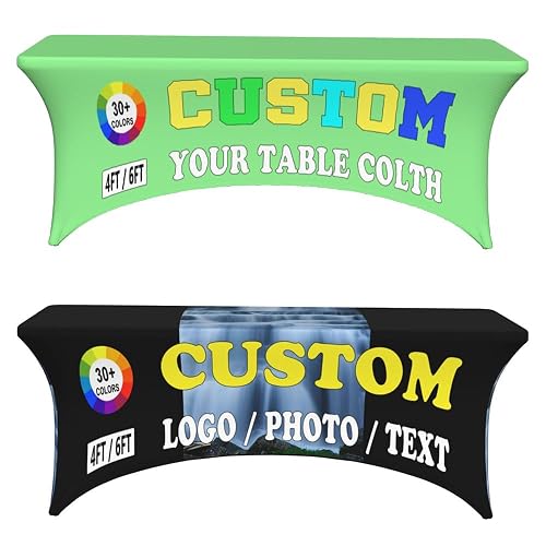 KAMXPOE Custom Tablecloth Personalized Table Cloth with Bussiness Logo Text Photo 4FT 6FT Spandex Table Covers for Events Outdoor Tradeshow Wedding Anniversary Birthday Party, 6FT, LightGreen