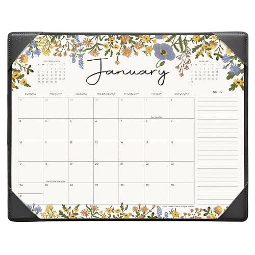 Desk Calendar 2026-2027 with Desktop Mat, Cabbrix Desk Pad Calendar 15 x 12 Inch Runs From Now to December 2027, Floral Design Calendar 2026-2027 for Home School and Office (Black)