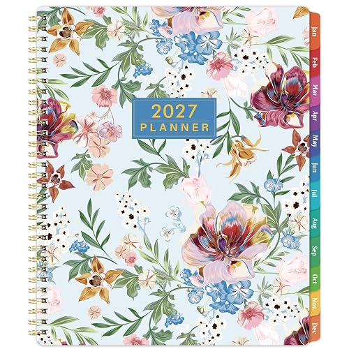 2027 Planner - 9" x 11", 2027 Planner Weekly and Monthly, 12 Months | JAN 2027 - DEC 2027, Planner 2027 with Tabs, Calendar with Twin-Wire Binding, Inner Pocket, Premium Thick Paper - Blue