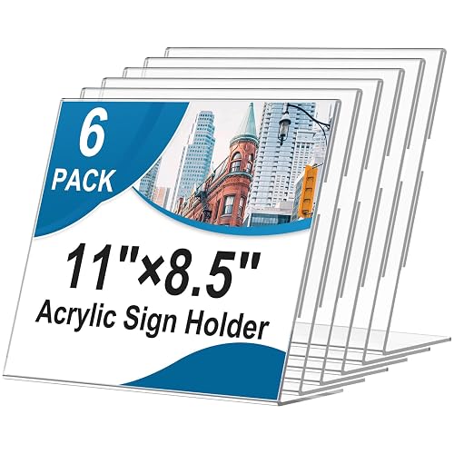Acrylic Sign Holder 8.5 x 11 Horizontal , Clear Plastic Display Stand for Tabletop, Acrylic Stands for Flyers, Table Paper Holder, Vertical Sign Holder 8.5x11 for Restaurants, Office and School (Slant 6 Pack 11x8.5)