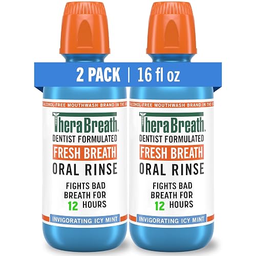 TheraBreath Fresh Breath Mouthwash, Icy Mint Flavor, Alcohol-Free, 16 Fl Oz (Pack of 2)