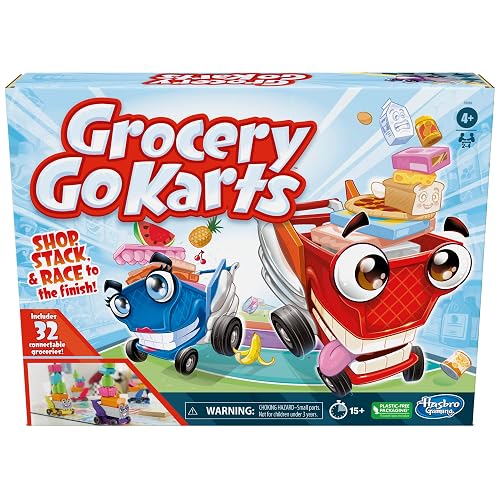 Grocery Go Karts Board Game for Preschoolers and Kids Ages 4 and Up, Building Game with Mini Groceries, Preschool Games for 2-4 Players