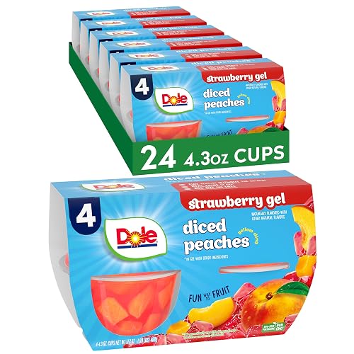 Dole Fruit Bowls Peaches, 4.3oz, 24 Total Cups | In Strawberry Flavored Gel Snacks, Gluten & Dairy Free
