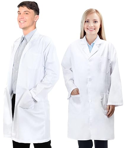 Snwquik White Lab Coat Men,Halloween Costumes for Men,Doctor Costume Adult | Long Sleeve White Lab Coat,3 Pocket,Thick Doctor Coat,Knee Length,Wrinkle Free,Halloween Costumes for Men Adult Teens