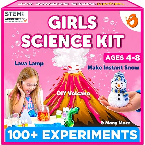 Butterfly EduFields 100+ Experiments Girls Science Kit for Kids Age 5-7 6-8 | Volcano Science Experiments Projects | Educational STEM Learning | Birthday Gift for Girls Ages 5-7 6-8 | Craft Kit