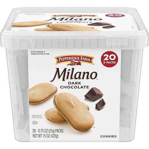 Pepperidge Farm Milano Cookies, Dark Chocolate, 2 Cookies/Pack (20 Pack) | Crisp and Delicate Baked Cookies with Rich Dark Chocolate in Convenient Individual Packs for a treat On the Go